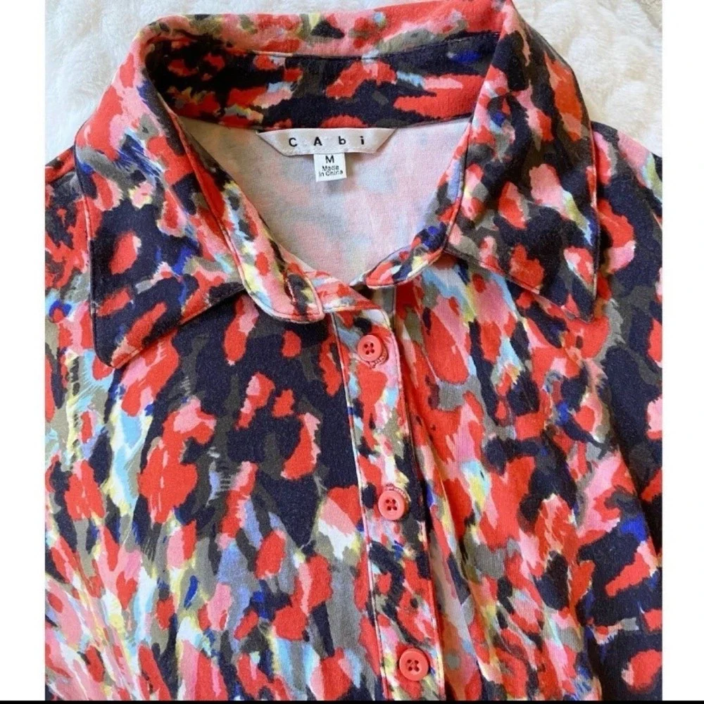 CAbi Abstract Watercolor Long Sleeve Jersey‎ Shift Dress Style# 374 M - Picture 11 of 15